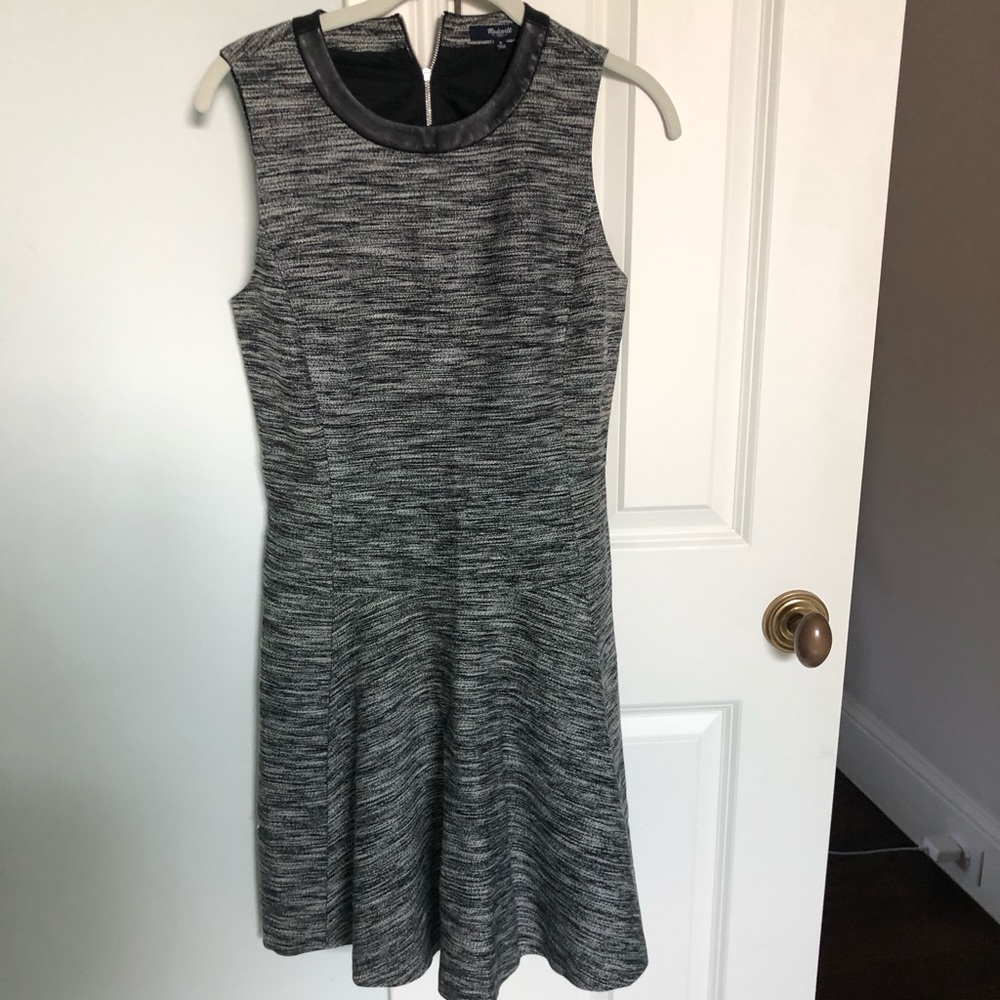 Madewell structured high neck dress leather trim heather work dress